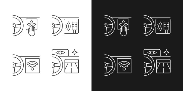 先进的汽车技术线性图标设置为黑暗和光明模式图片下载