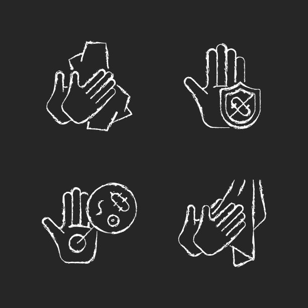 感染预防粉笔白色图标设置在黑暗的背景图片下载