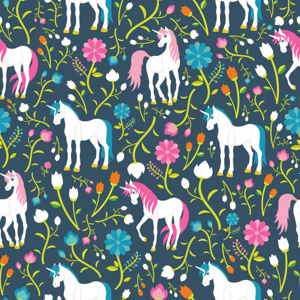 无缝纹理与五颜六色的独角兽图片下载