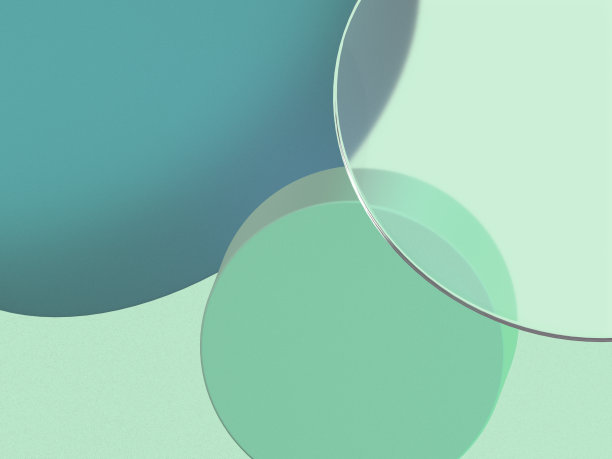 在绿色背景的半透明材料中3D渲染的圆形。抽象立方体、几何或极简主义的插图。幻觉和背景的可视化。图片下载