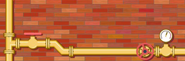 黄色的管道。水配件。用于各种用途的管道。系统维修和液体或气体供应符号向量图片下载