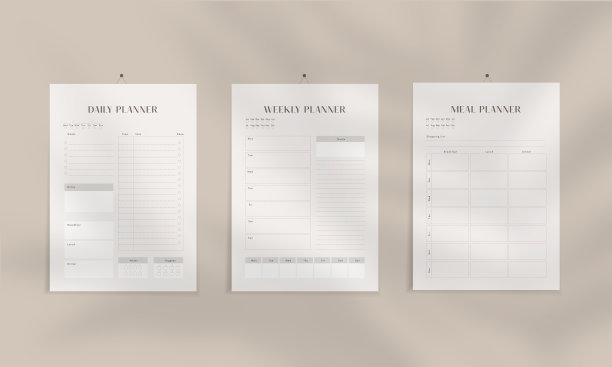 为日记组织者，每日和每周计划，膳食和运动追踪者的3向量海报。2022设计，包括阴影覆盖图片下载