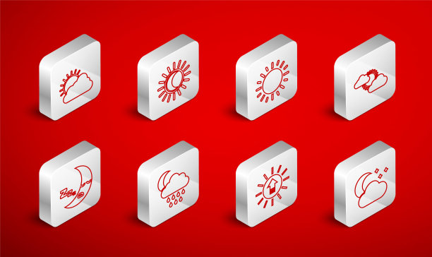 集线云与月亮和星星，日蚀，太阳，云天气，日落，雨和月亮图标图标。向量图片下载