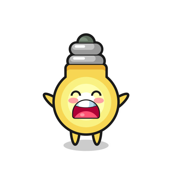 可爱的灯泡吉祥物与打哈欠的表情图片下载