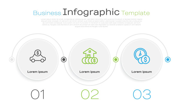 汽车出租，房子用美元，时间就是金钱。业务信息模板。向量图片下载