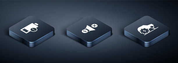 设置等距低电池，电动汽车服务和电机图标。向量图片下载