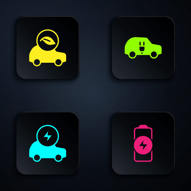 设置电池充电，生态汽车，电动和。黑色方形按钮。向量图片下载