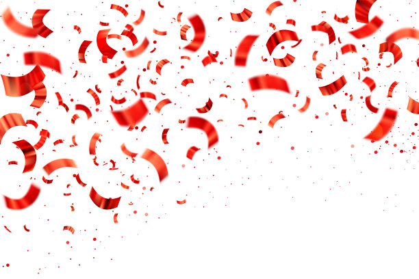 矢量插图散焦的红色金色纸屑孤立在一个透明的背景。图片下载