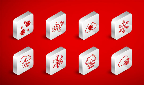 设置线云与雪，风，雪花，雨和闪电，和图标。向量图片下载