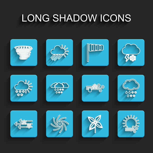 设置风和雪，龙卷风，风车，太阳，云与雨，图标。向量图片下载