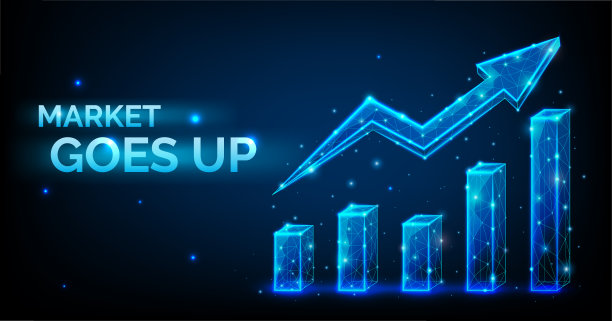 在汇率上升或股票市场上涨时，牛市-低多边形图用向上的箭头、矢量说明图片下载