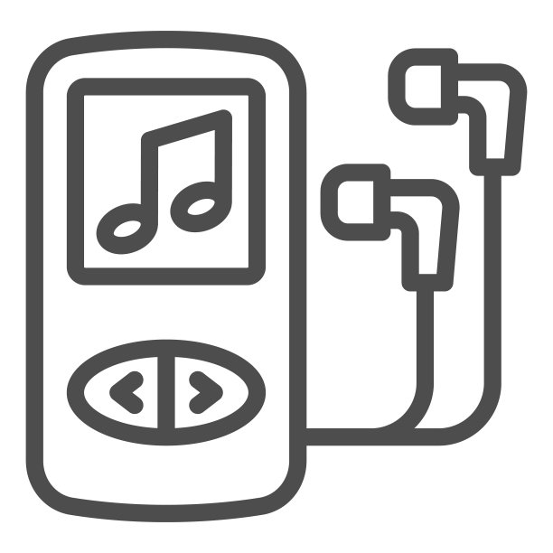 MP3播放器，耳机和音乐笔记线图标，电子概念，音乐播放器矢量标志在白色背景上，轮廓风格图标为移动概念和网页设计。矢量图形。图片下载