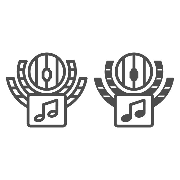 音量线和跳动音符线性图标图片下载