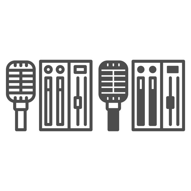 麦克风和声音控制器线和固体图标，音乐概念，麦克风和音频混音器矢量标志在白色背景上，轮廓风格图标的移动概念和网页设计。矢量图形。图片下载