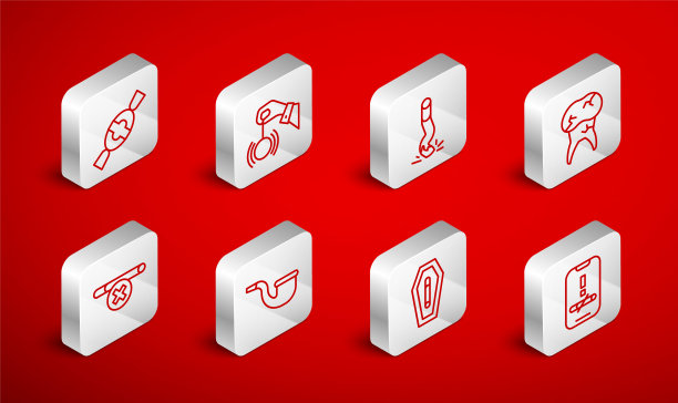 戒烟，催眠，烟头，牙齿有龋，死亡，糖果，烟斗和图标。向量图片下载