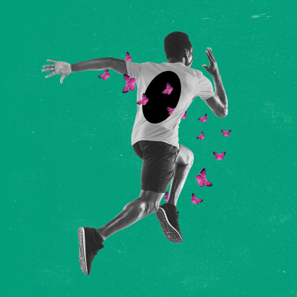 现代艺术拼贴。极简主义作品。蝴蝶和运动。图片下载