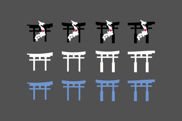 日本寺庙大门符号与日本地图图片下载