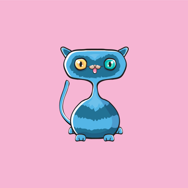 可爱的蓝色猫孤立在粉红色的背景图片下载