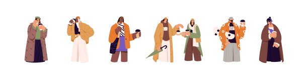 一群拿着外卖咖啡杯的人。男人和女人手里拿着热饮。现代人物与外卖杯茶和卡布奇诺。平面矢量插图孤立在白色背景图片下载