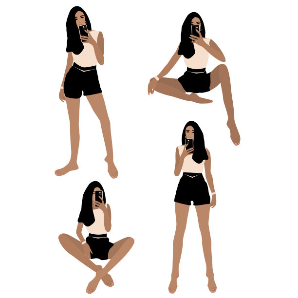 一组四个女孩在不同的姿势图片下载