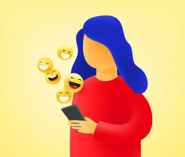 年轻女子在社交媒体上大笑图片下载