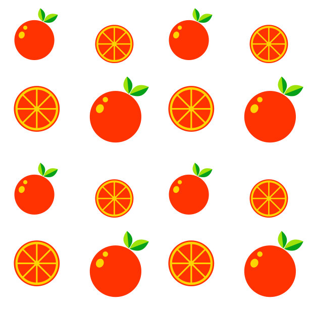 在平面矢量风格中，橙色水果和白色橙色切片的无缝重复图案抽象背景瓷砖。明亮的夏季时尚面料印花设计。季节性背景或礼物包装图片下载