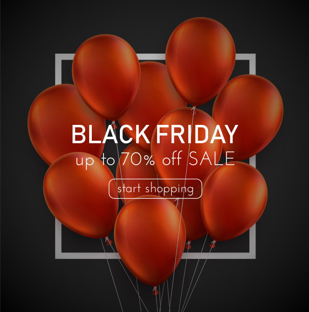 一堆挂着黑色星期五标志的红气球图片下载