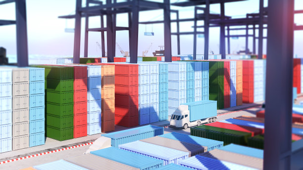 通过运输集装箱、集装箱车从港口配送货物图片下载