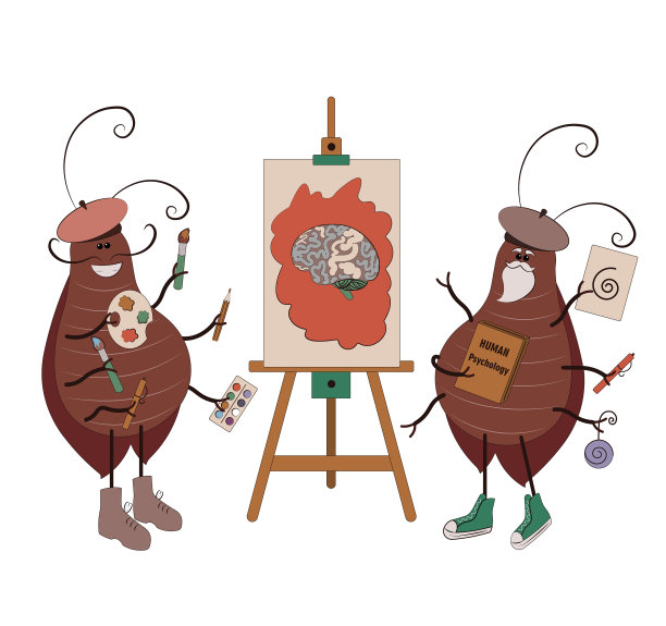 有趣的蟑螂在画布上画人脑图片下载