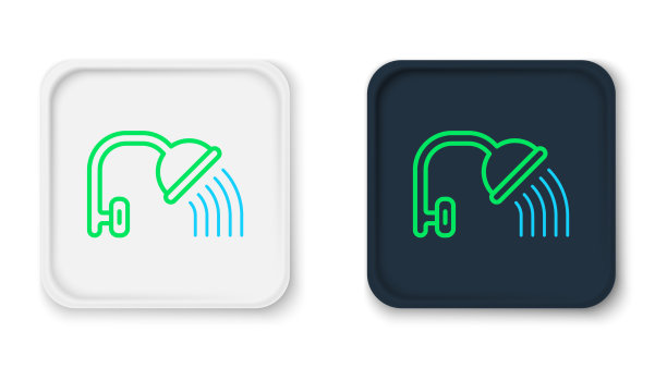 线淋浴头与水滴流动的图标图片下载