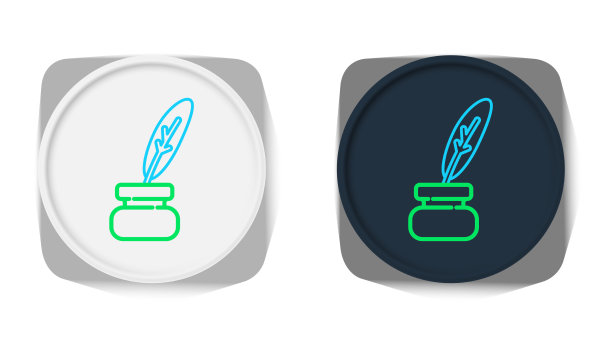 线羽和墨水瓶图标隔离在白色上图片下载