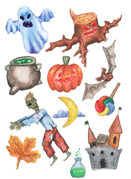 水彩万圣节涂鸦图片下载