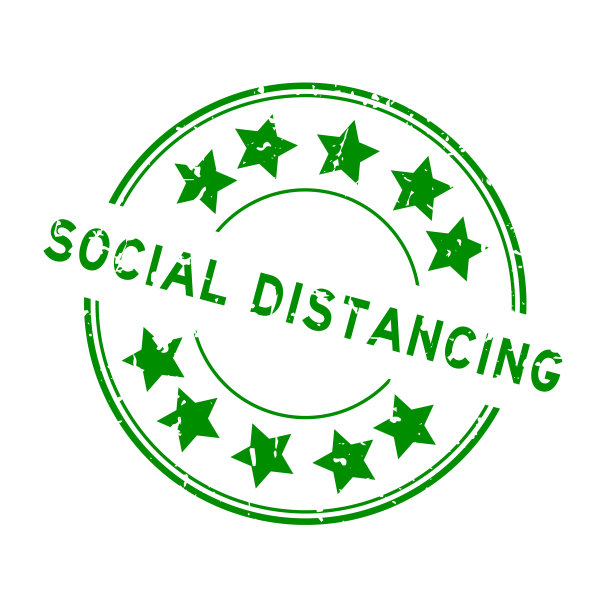 垃圾绿色社会距离字与星形图标圆形橡胶印章在白色背景图片下载