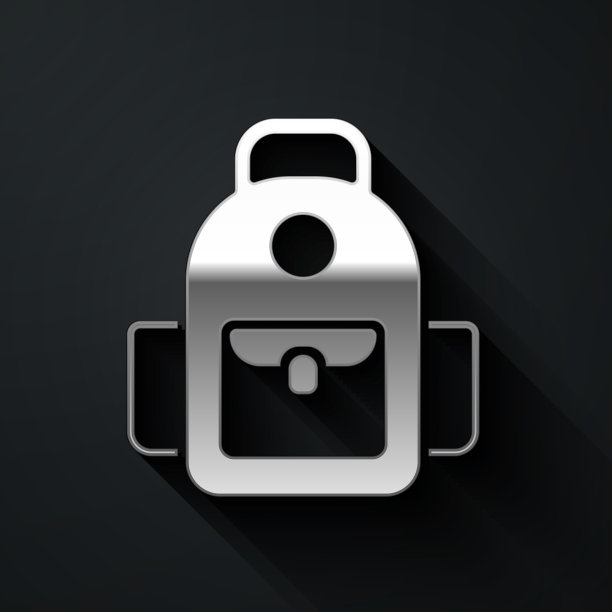 银色学校背包图标孤立在黑色图片下载