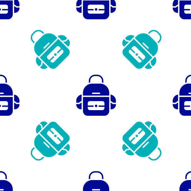 蓝色学校背包图标隔离无缝图片下载