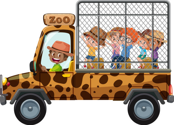 动物园概念与儿童在旅游车上隔离图片下载