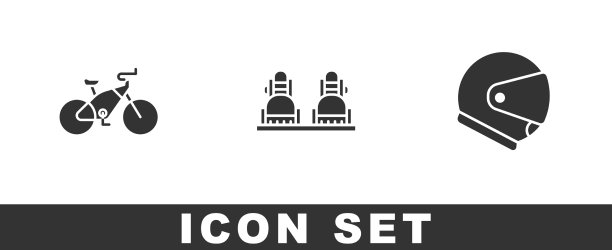 设置自行车、滑雪板和头盔图标图片下载