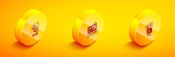 设置等距相机和闪光灯图标图片下载