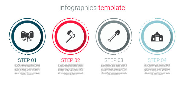 设置大象木斧铲和游客帐篷图片下载