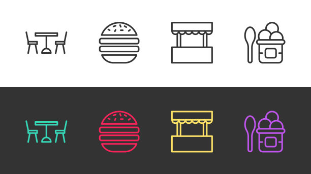 设置线，野餐桌，椅子，汉堡票图片下载