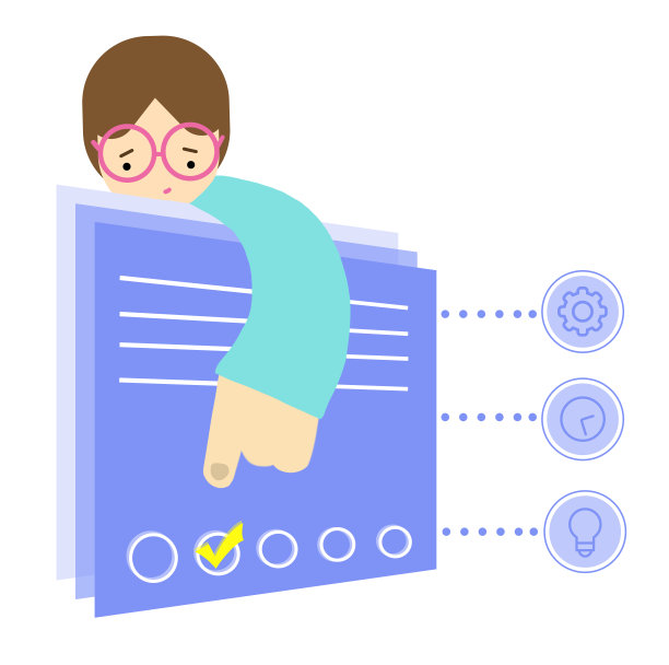 学生从虚拟屏幕上的复选框中选择答案。远程考试，在线考试-平面演示图片下载