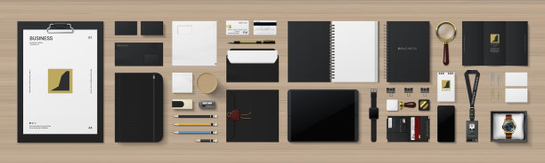 商务文具模型向量megapack设置的标志模板。企业形象品牌设计逼真图片下载