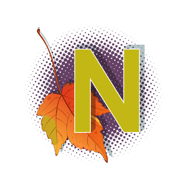 秋季3D流行艺术字母-彩色粗体字母N图片下载