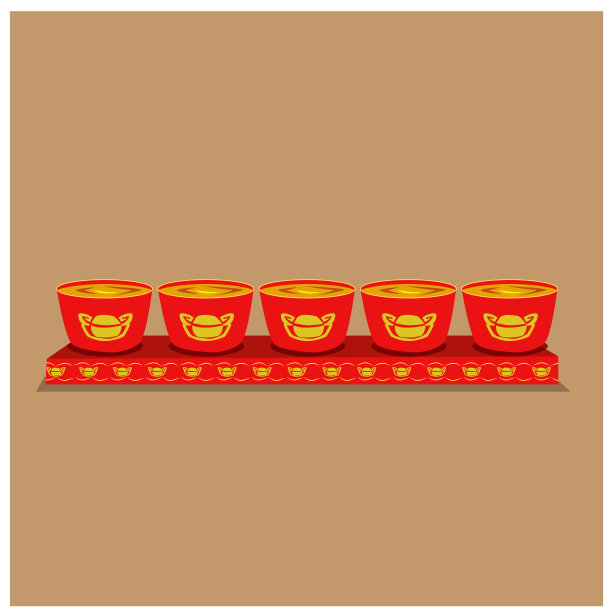 中式敬神茶杯矢量插画图片下载