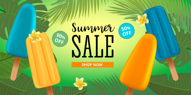 夏季出售旗帜模板与冰棒冰图片下载