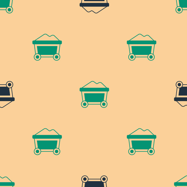 绿色和黑色矿车与黄金图标隔离图片下载