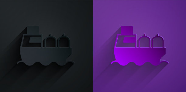 纸剪油船图标孤立上黑色图片下载