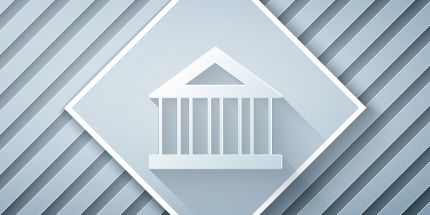 剪纸银行大楼图标孤立在灰色图片下载