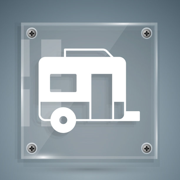 白色房车露营拖车图标孤立在灰色图片下载