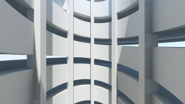 抽象的白色螺旋坡道内部。多级三维图片下载